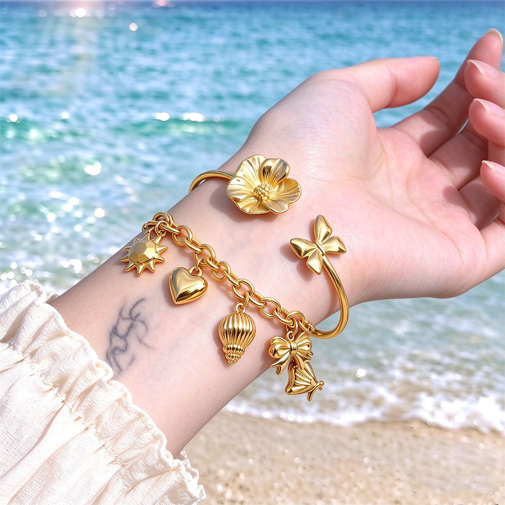 Unisex 18k Golden-Plated Exquisite Bracelet and Bangle Set